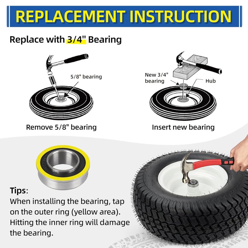 GICOOL (4 Pack) 5/8" Bore Flanged Deep Groove Ball Bearing, 16mm ID x 35mm OD x 13mm W Sealed 9Cr18 Steel Bearing for Wheelbarrow, Lawn Mower, Garden Cart, Hand Truck Tire and Wheel Parts Replacements - Image 5